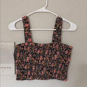American Eagle Outfitters Floral Black and Pink Crop Top